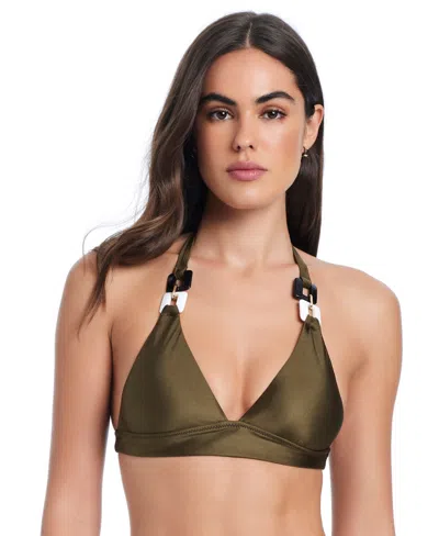 Red Carter Chain Detail Halter Bikini Top In Green