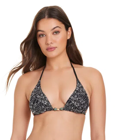 Red Carter Beaded Halter Bikini Top In Black