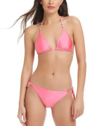 Red Carter Womens Classic Beaded Triangle Bikini Top Bikini Bottoms In Ballerina Pink