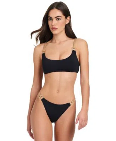 Red Carter Womens Deep Scoop Neck Braid Strap Bikini Top Cheeky Bikini Bottoms In Black