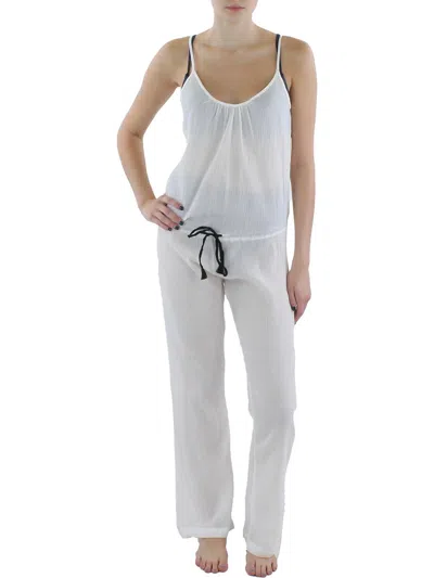 Red Carter Womens Drawstring Jumpsuit Cover-up In White