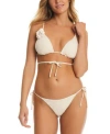 Red Carter Eyelet Adjustable Strap Triangle Bikini Top In Scorching