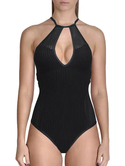 Red Carter Womens Mesh Cut-out One-piece Swimsuit In Black