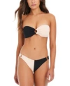 Red Carter Women's Two-tone O-ring Bikini Bottom In Black,satin Blush