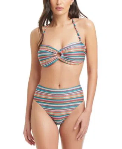Red Carter Womens O Ring Bandeau Bikini Top Bikini Bottoms In Passion Fruit Multi