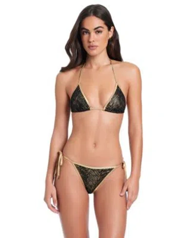 Red Carter Womens Tigre Classic V Neck Bikini Halter Top Tie Side Hipster Swim Bottoms In Black