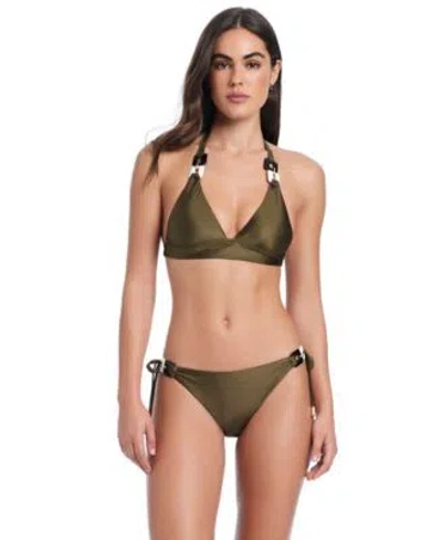 Red Carter Womens V Neck Halter Bikini Top Tie Side Hipster Swim Bottoms In Green
