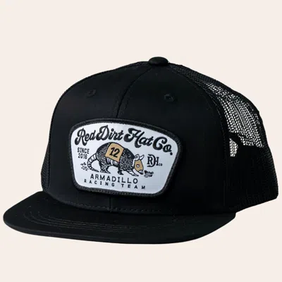 Red Dirt Hat Co. Black And White Armadillo Racing Patch Cap