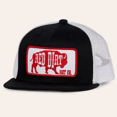Red Dirt Hat Co. Black & White Buffalo Logo Patch Flat Bill Cap