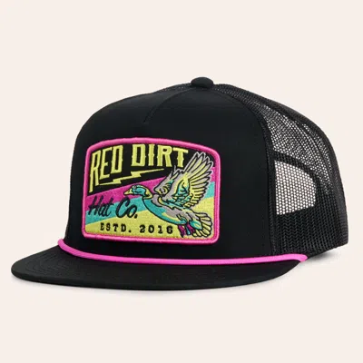 Red Dirt Hat Co. Black Top Flight Patch Flat Bill Rope Trucker Cap