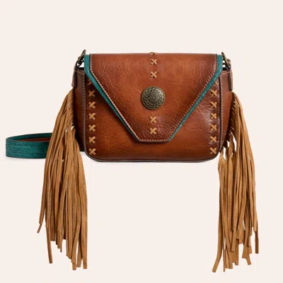 Red Dirt Hat Co. Brown & Turquoise Fringe Concho Crossbody Bag