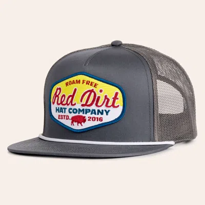 Red Dirt Hat Co. Charcoal Old Timer Patch Flat Bill Rope Trucker Cap In Gray