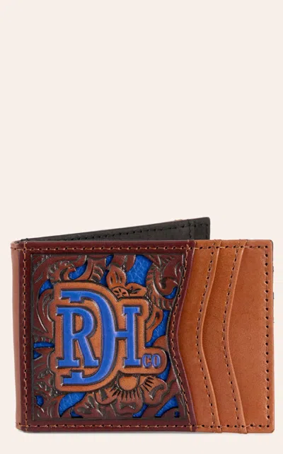 Red Dirt Hat Co. Coffee & Royal Blue Underlay Bifold Card Case & Money Clip In Brown
