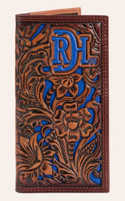 Red Dirt Hat Co. Coffee Leather Floral Tool Royal Blue Underlay Rodeo Wallet In Brown