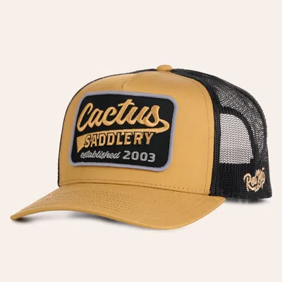 Red Dirt Hat Co. Gold & Black Cactus Saddlery Patch Curved Bill Trucker Cap In Brown