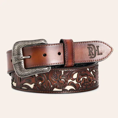 Red Dirt Hat Co. Men's Chestnut & Cream Floral Overlay Western Belt In Brown