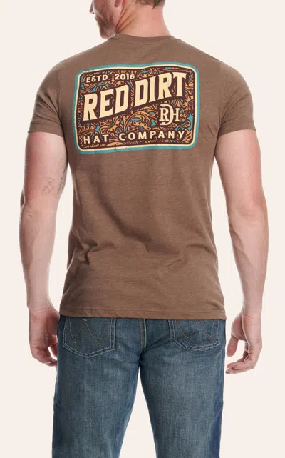 Red Dirt Hat Co. Men's Heather Brown Tooled Leather Logo T-shirt