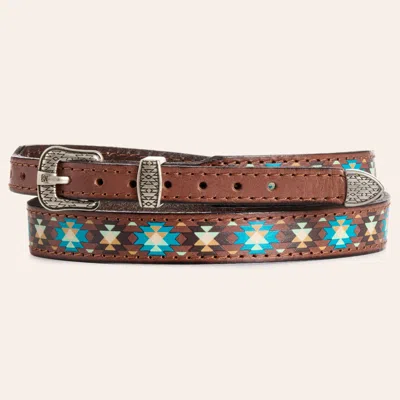 Red Dirt Hat Co. Tan & Turquoise Aztec Print Leather Hat Band