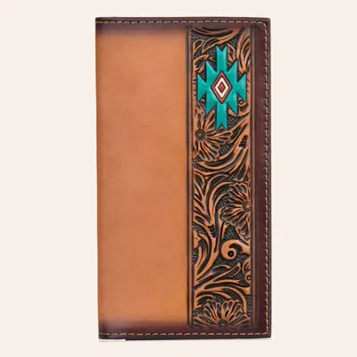 Red Dirt Hat Co. Tan & Turquoise Aztec Tooled Rodeo Wallet In Brown