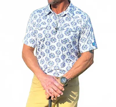 Red Dirt Hat Company Aztec Short Sleeve Polo In Blue/ White