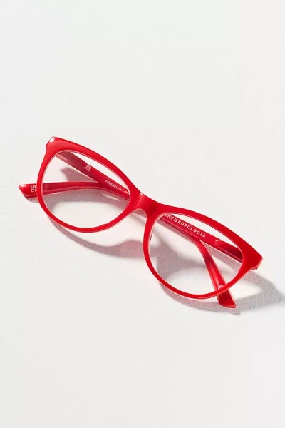 Red Eyewear Curved Cateye Readers In Red