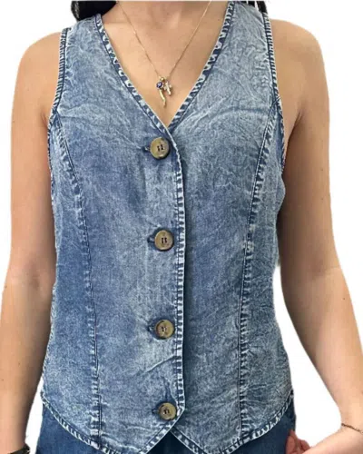 Red Haute Button Down Denim Vest In Blue