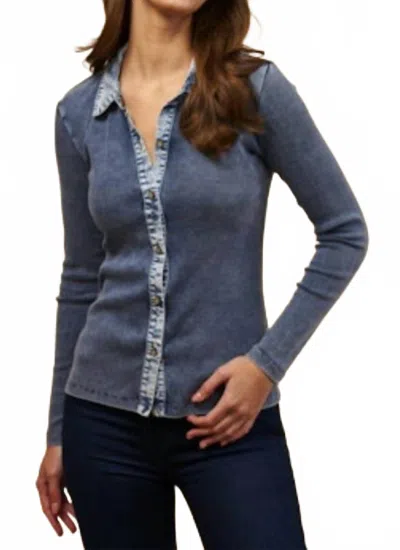 Red Haute Button Down Long Sleeve Top In Navy In Blue