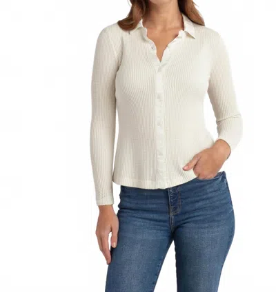 Red Haute Collared Button Down Top In Ivory In Multi