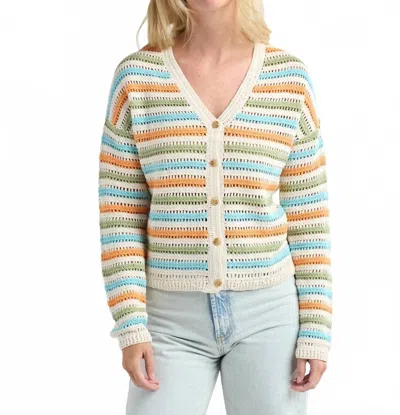 Red Haute Crochet Stripe Cardigan In Multi