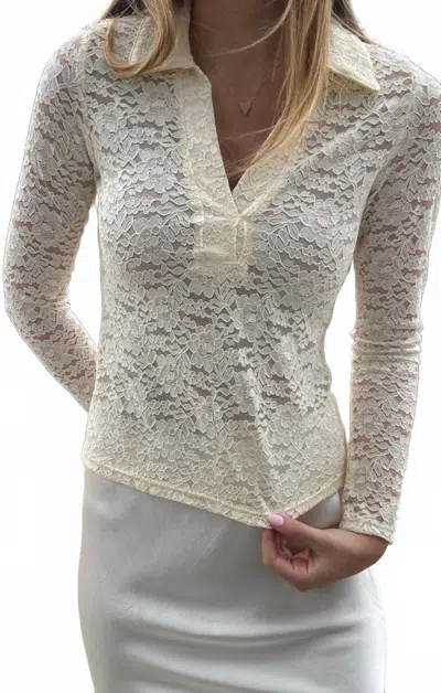 Red Haute Dahlia Deep V Collar Lace Top In Cream In Neutral