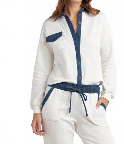 Red Haute Denim Accent Boyfriend Shirt In Ivory In White