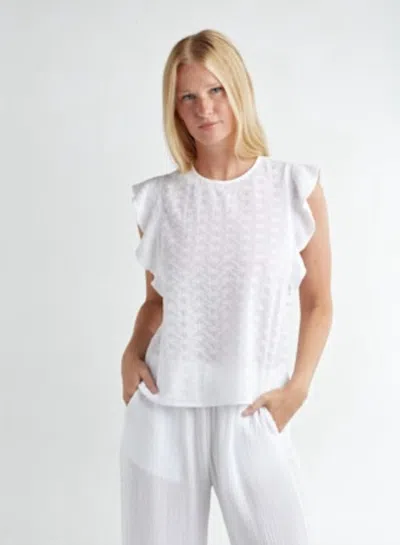 Red Haute Eyelet Tank With Flutter Sleeve In White