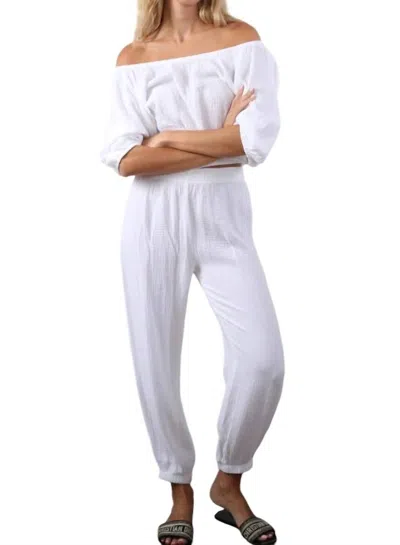 Red Haute Gauze Beach Pants With Gathered Ankle In White