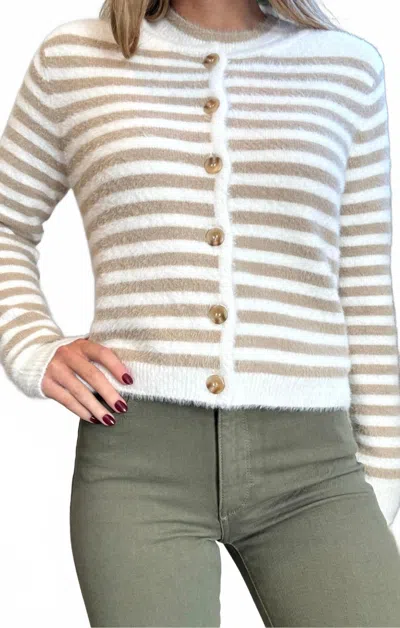 Red Haute Heidi Striped Cardigan In Ivory Stripe In Neutral