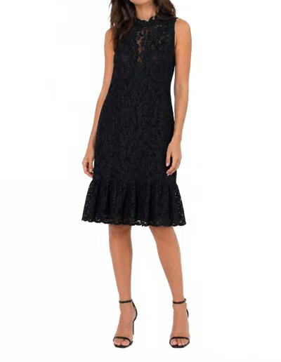 Red Haute High Neck Short Sleeve Lace Dress In Black