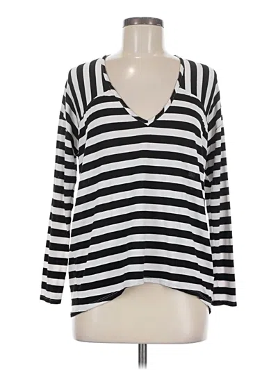 Pre-owned Red Haute Long Sleeve Top Black Stripes Pattern V-neck Tops