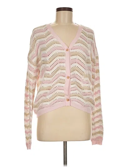 Pre-owned Red Haute Long Sleeve Top Pink Plunge Neckline Tops