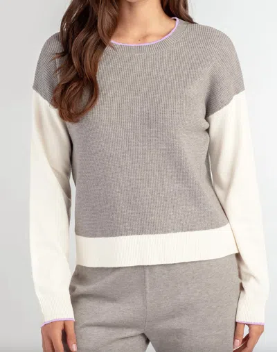 Red Haute Lux Knit Crew Neck Top In Grey & White In Multi