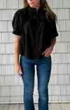 Red Haute Madrid Puff Sleeve Top In Black In Black