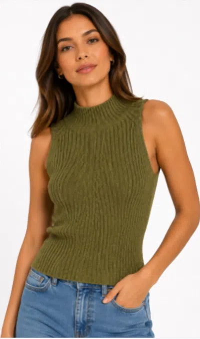 Red Haute Marl Rib Mock Neck Top In Olive In Green