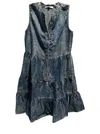 Red Haute Mini Tiered Denim Dress In Dark Denim In Blue
