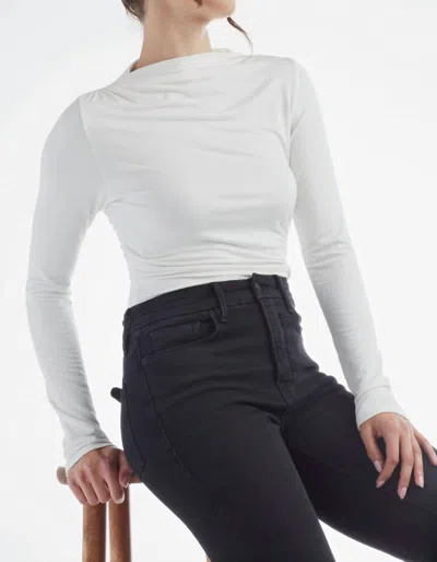 Red Haute Ruched Mock Neck Top In Ivory In White