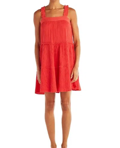 Red Haute Ruffle Strap Tiered Dress In Watermelon In Pink