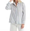 Red Haute Striped Gauze Button Down Shirt In White Multi In Blue