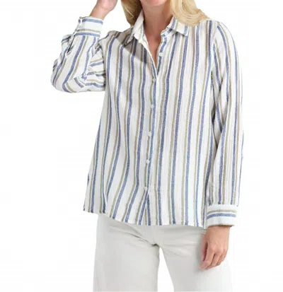 Red Haute Striped Gauze Button Down Shirt In White Multi In Blue