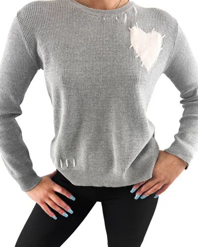 Red Haute Women's Distressed Heart Sweater In Gray