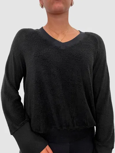 Red Haute Women's Sherpa V-neck Sweater In Black
