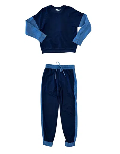 Red Haute Women's Trim Sweatset In Navy/denim In Blue