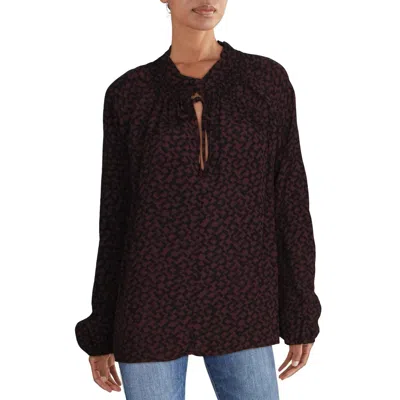 Red Haute Womens Smocked V-neck Blouse In Burgundy