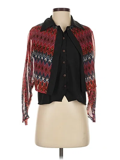 Pre-owned Red Leathere -ette- 3/4 Sleeve Blouse In Black